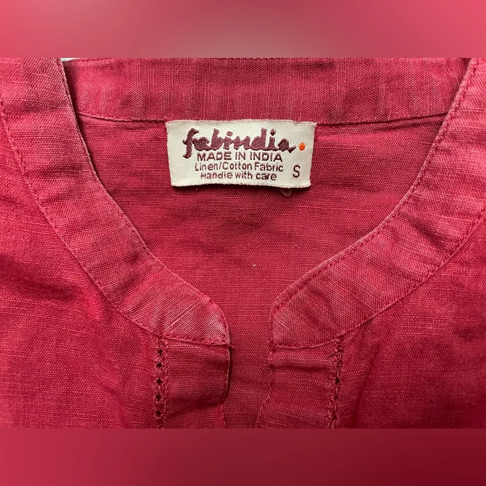 Fab India elegant red linen shirt in Size S, chest upto 34 inches,unique design - Picture 5 of 5